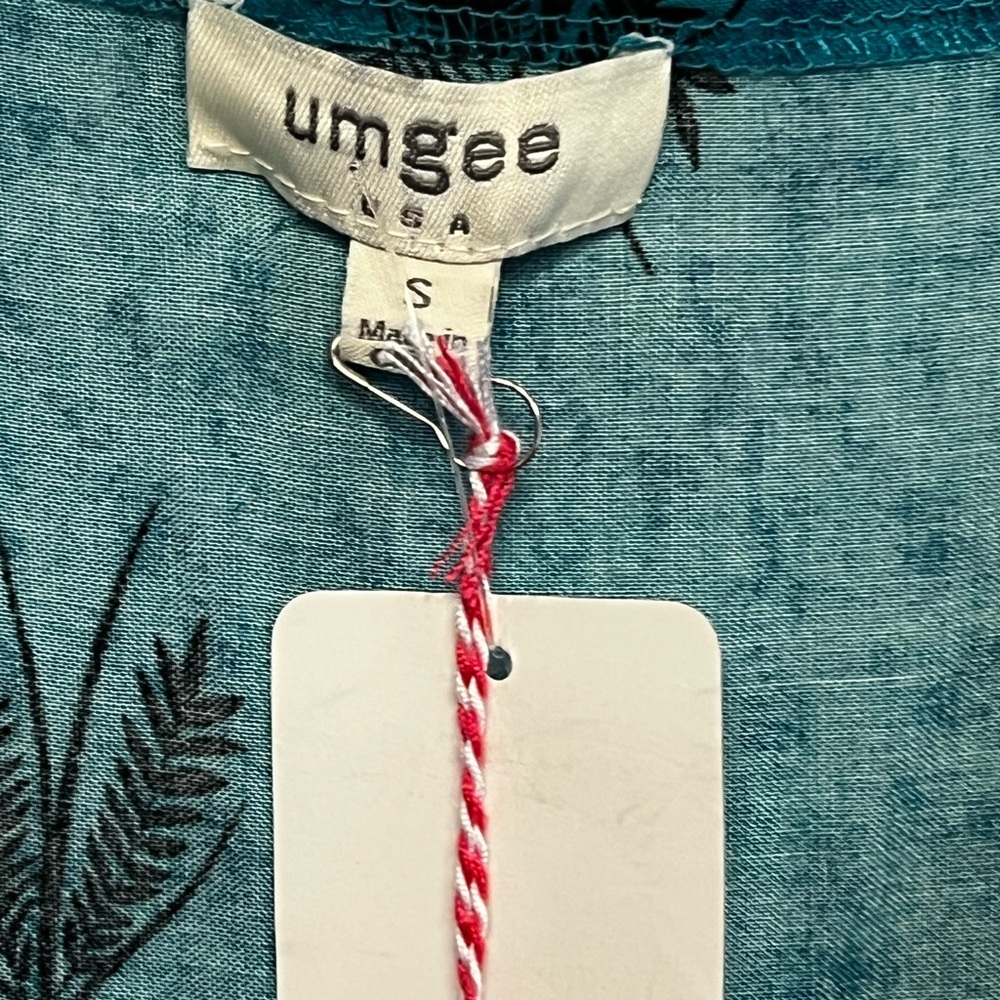 Umgee Teal Dress Leaf Embroidery Design V neck Tunic Western Cowgirl Rodeo Sz Sm - Picture 3 of 7